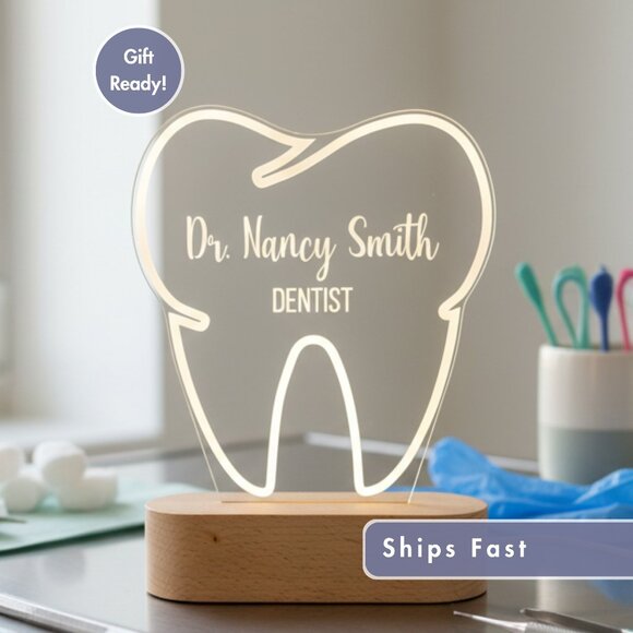 Dentist Night Light – Personalized LED Tooth Lamp for Office Decor - Picture 1 of 8